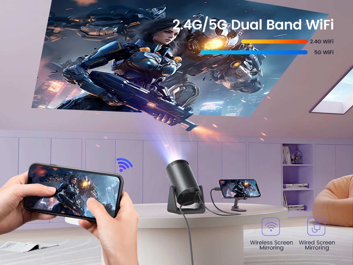 L1 Mini Projector - 1080P, 300 ANSI, Android 11, WiFi & Bluetooth, Auto Keystone, Portable Home Projector