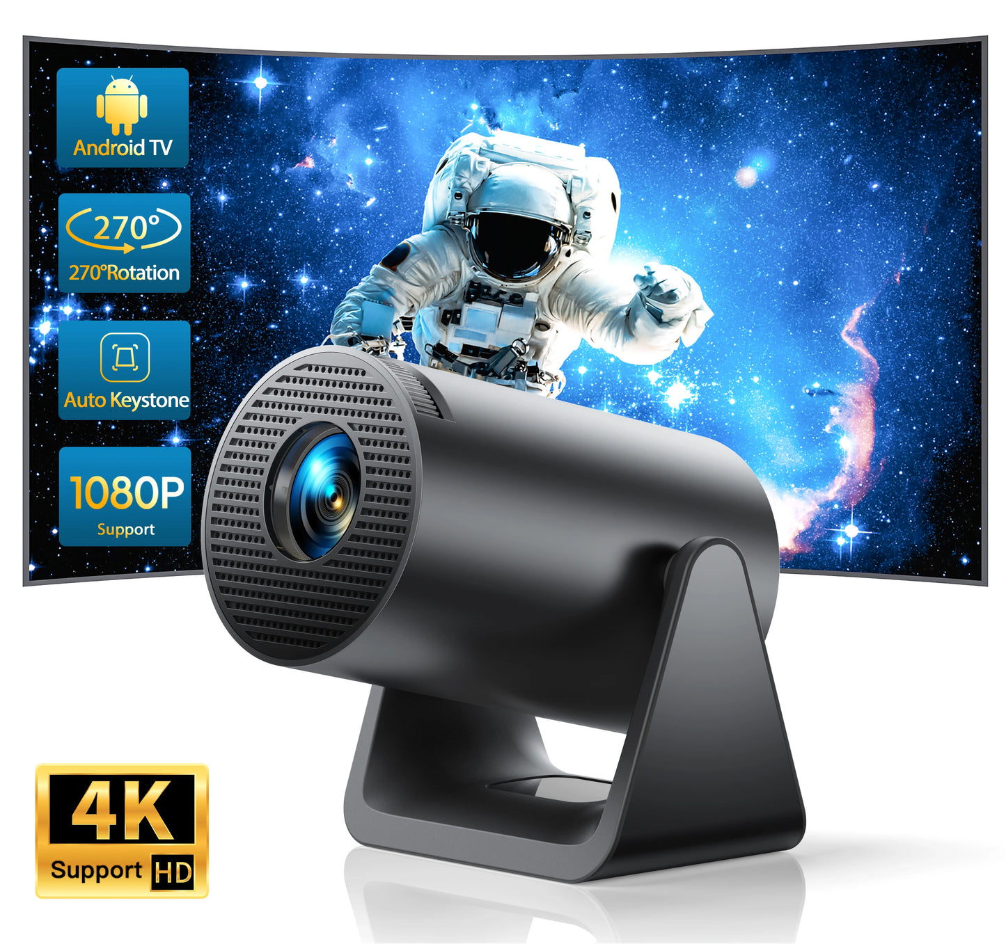 L1 Mini Projector - 1080P, 300 ANSI, Android 11, WiFi & Bluetooth, Auto Keystone, Portable Home Projector